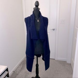 Cable and Guage Navy Vest with Zipper Accent